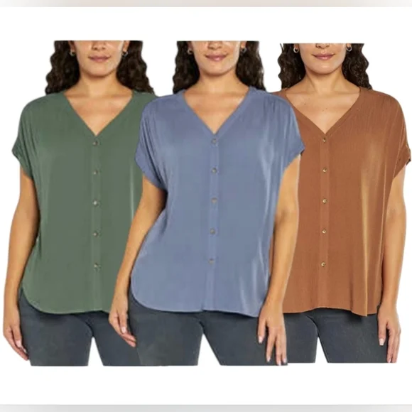 New Orvis Women's Size M Button Front Closure Blue Blouse - Picture 6 of 7